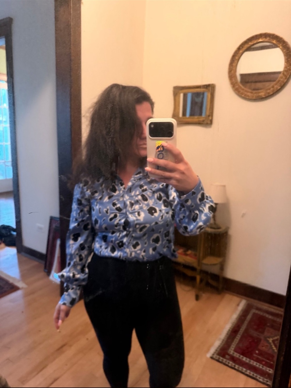 Zara Blue Satin Leopard Print Blouse